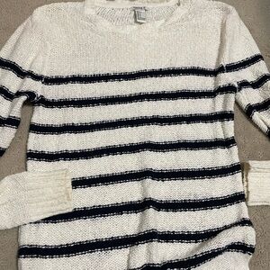 Forever 21 Cream and Black Striped Crew Neck Sweater